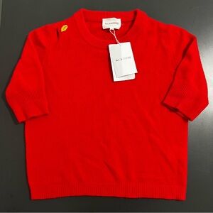 W.Cashmere 100% Cashmere Short Sleeve Sweater S Red Crewneck Knit Luxury DAMAGED